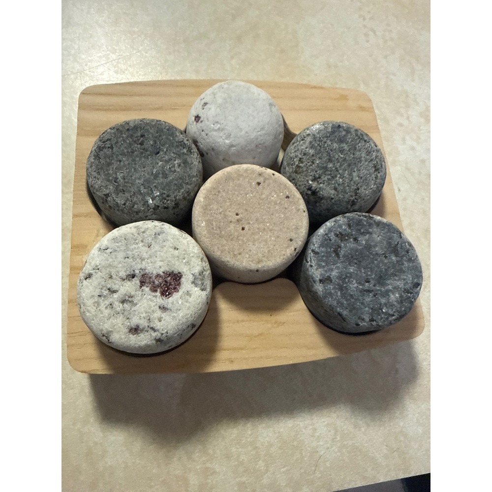 Sea Stones Granite Whiskey Chilling Stones Set with Wood Tray Handmade in USA